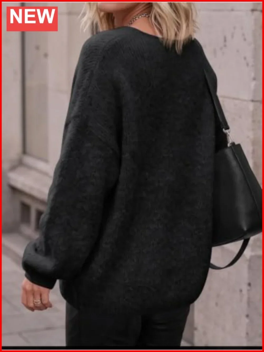 Oversized Chunky Knit V Neck Lantern Sleeve Slouchy Pullover Sweater